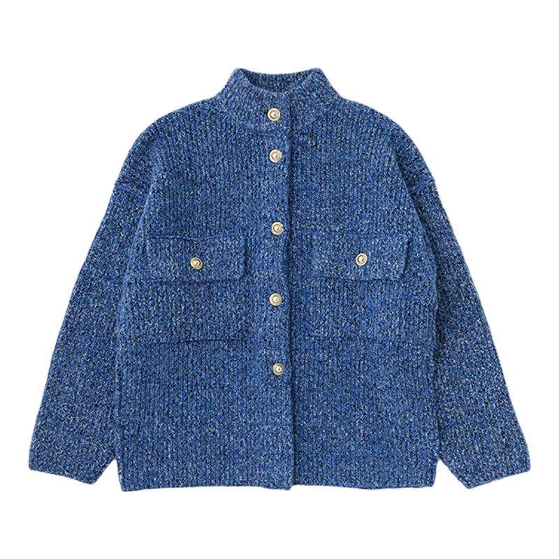 moussy 春季复古风立领长袖毛针织开衫女010IA770-7891