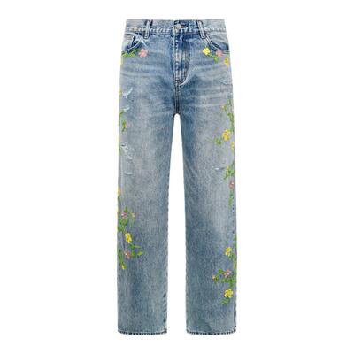 BIRTH OF ROYAL CHILDBORC 手工花卉刺绣牛仔裤男长裤绿松石装饰