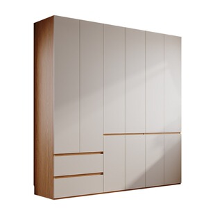 全实木橡木衣柜分段家用卧室柜子北欧原木风现代简约实用大衣橱