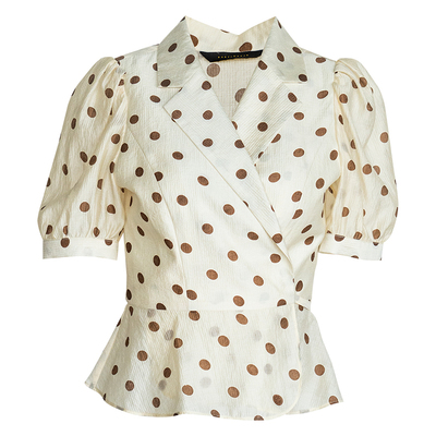 罗衣法式复古波点泡泡袖系带衬衫