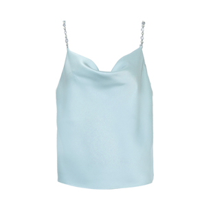 DPLAY2025年夏季新款蓝色缎面上衣女独特法式气质时尚吊带背心