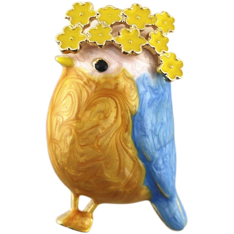 复古滴油带花环小鸟胸针童话珐琅彩手绘花帽蓝雀胸花