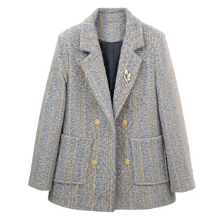 洋气精致大码外套女款春季新款小个子时尚显瘦妈妈装毛呢西装上衣