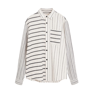 Desigual【明星同款】不对称条纹拼接设计男士休闲长袖衬衫