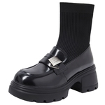 明星同款康莉弹力袜靴女冬季针织瘦瘦靴圆头厚底粗跟高跟短靴少女