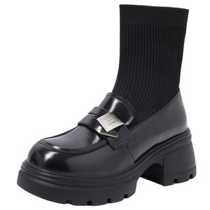 明星同款康莉弹力袜靴女冬季针织瘦瘦靴圆头厚底粗跟高跟短靴少女