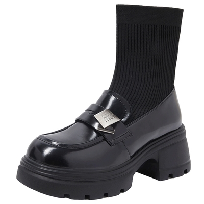 康莉厚底弹力靴圆头针织袜靴