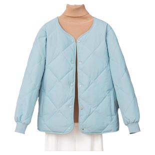 2026冬新短款菱格圆无领轻薄羽绒服女白鸭绒加厚内胆时尚保暖外套