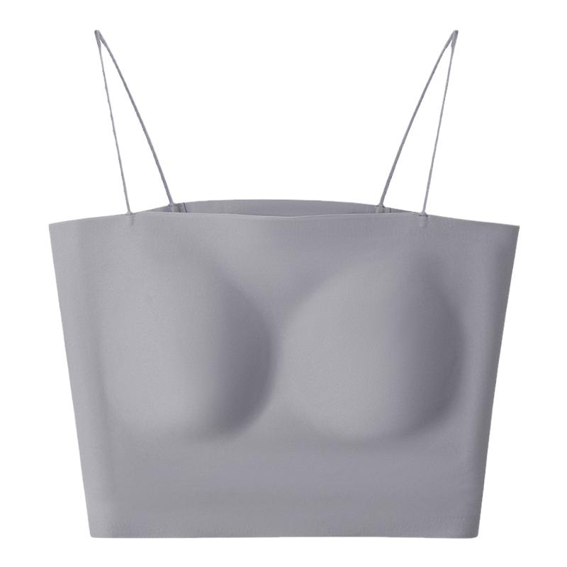luxury真丝吊带胸垫细肩带内衣女一字遮副乳无痕修身桑蚕丝美背心