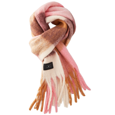 爱堡德秋冬拼色格纹羊毛混纺围巾