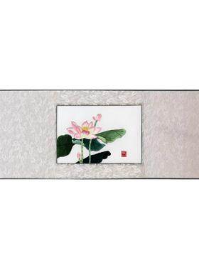 伊飞湘绣纯手工刺绣荷花卷轴家居特色工艺装饰画携带方便出国礼品