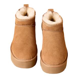 星期六皮毛一体真皮羊毛雪地靴女2025冬季厚底加绒防滑保暖短靴子