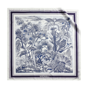 万事利新款印花卷边100%桑蚕丝真丝丝巾披肩围巾礼盒装林中密语