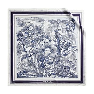 万事利新款印花卷边100%桑蚕丝真丝丝巾披肩围巾礼盒装林中密语