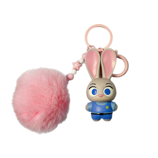 爆款新品卡通动漫正版疯狂动物城毛球毛绒兔朱迪狸尼克钥匙扣挂件