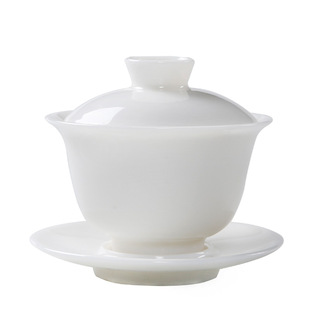 老夫子德化白瓷盖碗茶杯陶瓷泡茶碗家用功夫茶具手抓三才盖碗套装