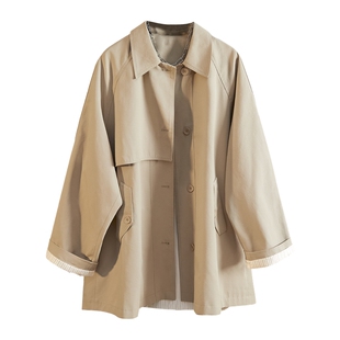 她池翻领风衣2026春装新款女装韩系宽松款显瘦单排扣中长款外套