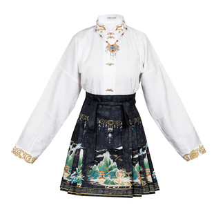 王洪旗神鹿汉服原创新中式短款马面裙短裙红色套装汉元素国风通勤