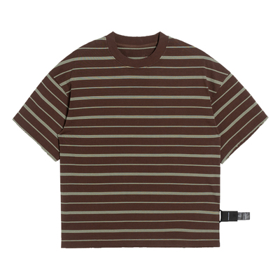 HOMME DE MODE 美式复古条纹短袖T恤男oversize宽松重磅纯棉上衣