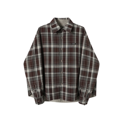 【双面穿】TGNS格子衬衫女设计感长袖格纹衬衣男美式复古宽松外套