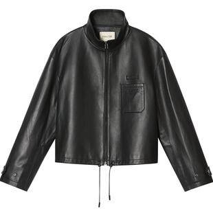 诗篇专选复古巴恩风落肩袖时尚短款夹克皮衣外套2025春款