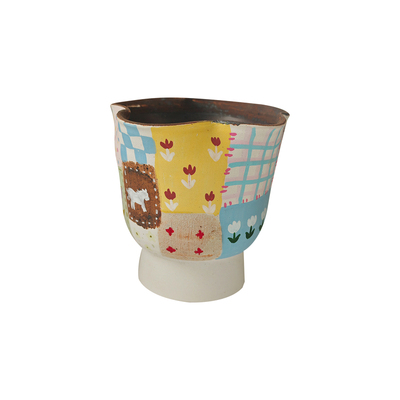 手绘拼布透气粗陶花盆