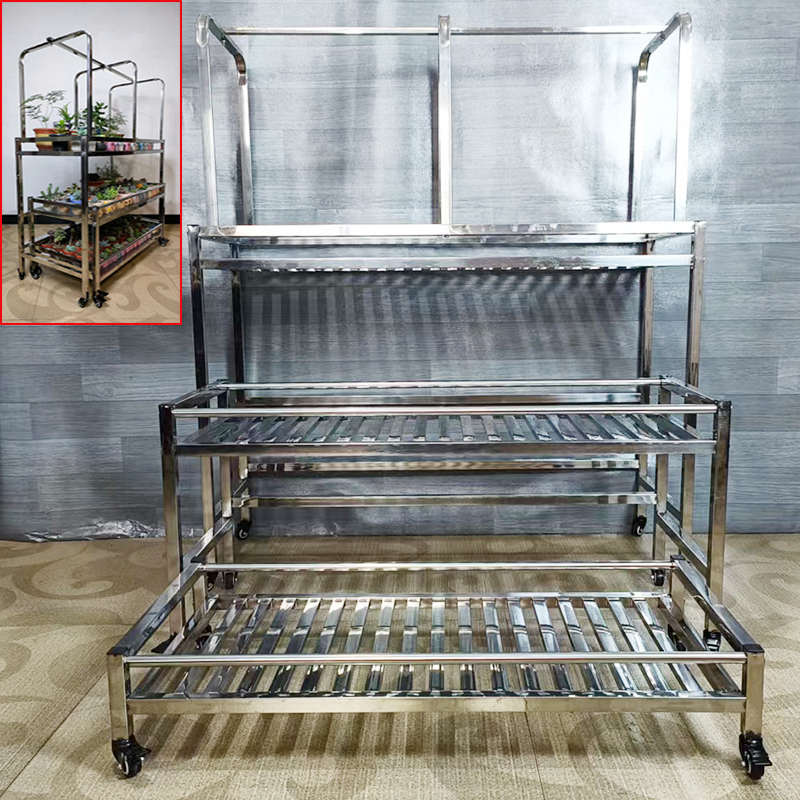 不锈钢多层多肉花盆架阳台户外庭院落地带轮移动折叠推拉现代简约