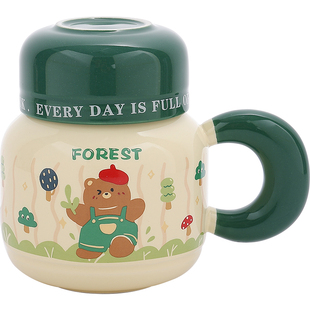 迷你水壶马克杯带盖陶瓷水杯大容量可爱创意情侣杯子咖啡杯办公室