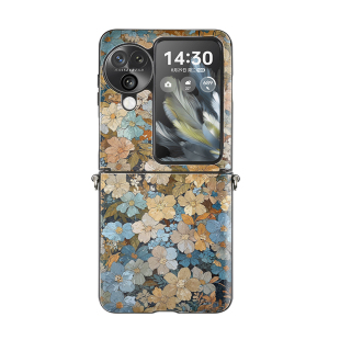 卡通韩系手绘花朵适用小米mixflip手机壳带挂绳p50pocket新款皮纹findn3flip外壳zflip5全包防摔nova中轴保护