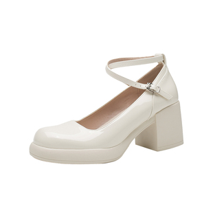 六点大叔 真皮 法式玛丽珍鞋女2024新款交叉扣带高跟粗跟复古单鞋