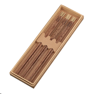 NEWREA新锐 鸡翅木雾金吉祥如意平安三口之家筷子 三件套筷子套装