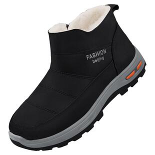 冬季老北京布鞋男加绒加厚防滑爸爸棉鞋羊毛保暖东北雪地靴老人鞋