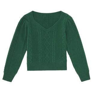 气质女神~绞花羊绒衫女100纯羊绒V领宽松显瘦套头毛衣针织衫加厚