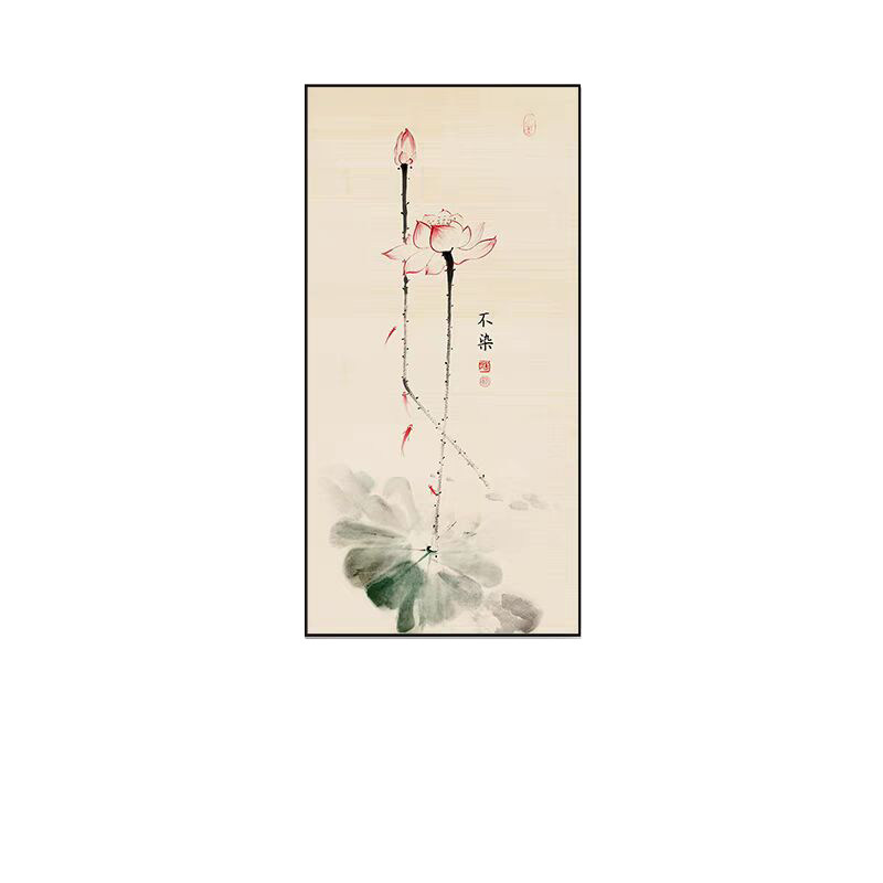 荷花玄关装饰画新中式走廊过道尽头竖幅艺术挂画茶室水墨禅意壁画
