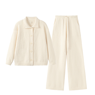 FORRETRO 25秋冬糯米白半边绒家居服套装柔软开衫加厚睡衣可外穿