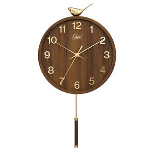 康巴丝新中式喜鹊款钟表挂钟客厅静音时钟挂墙时尚简约实木石英钟