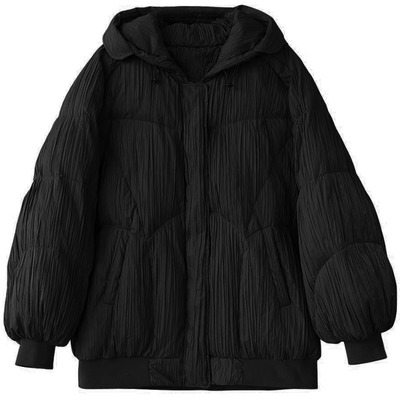 韩版涤纶中长立领茧型羽绒服外套