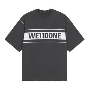 WE11DONE中性男女同款经典反光银色字母logo印花短袖T恤