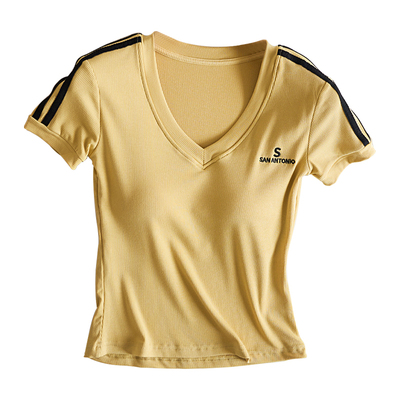 带胸垫V领t恤女免穿文胸短袖正肩