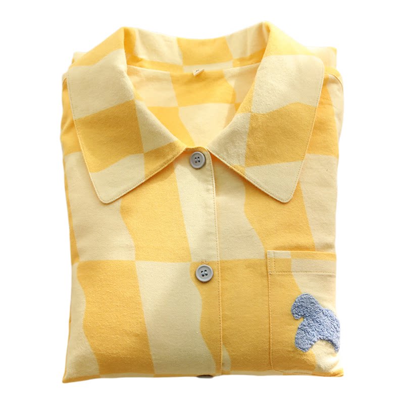 秋季磨毛女士格纹家居服套装