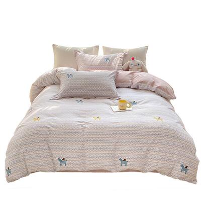 晚安家纺法式磨毛四件套四季通用