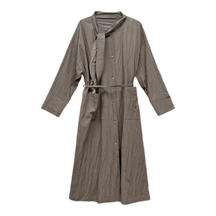 it'real瑞尔系带收腰长款风衣女褶皱肌理感宽松休闲衬衫式外套