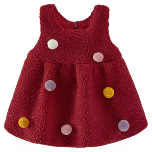 女童秋冬裙子中小童冬装连衣裙女孩薄绒宝宝红裙公主风背心裙春秋