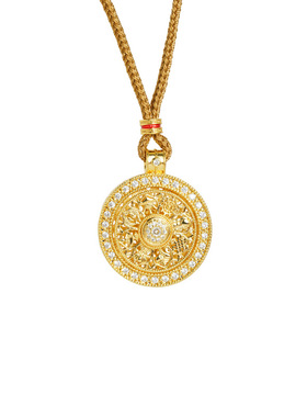 越南沙金镶钻转动八宝罗盘吊坠镂空罗盘毛衣链女久不掉色金店同款