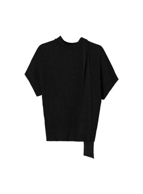 梁咏珊错位金曲系带短袖针织衫