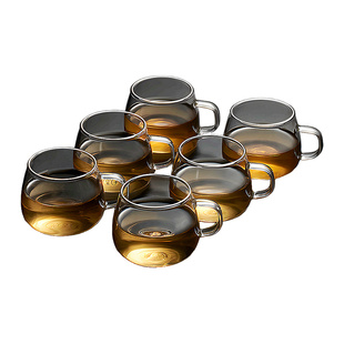 茶皇子玻璃茶杯带把手品茗杯透明耐热家用小杯子功夫茶具套装6只