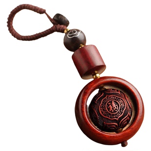 九华山直发朱砂小叶紫檀木招财出入平安转运珠钥匙扣高档随身挂件