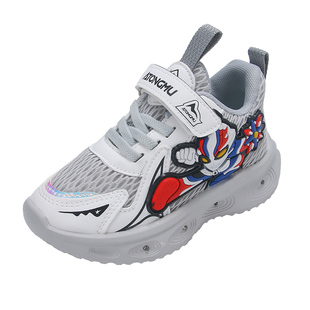 宝宝鞋男童2岁鞋子网面奥特曼发光鞋透气跑步儿童亮灯鞋男4岁中童