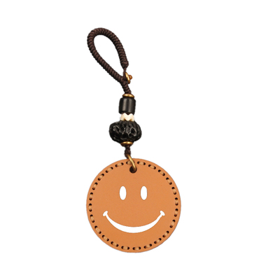手工头层牛皮挂饰平安挂件笑脸钥匙扣真皮缝制