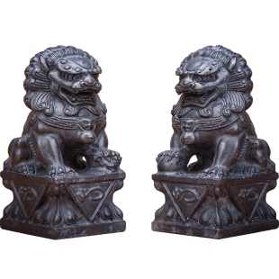 泰山青石狮子摆件一对门前门口石雕石头大小公母狮子看门泰山文创